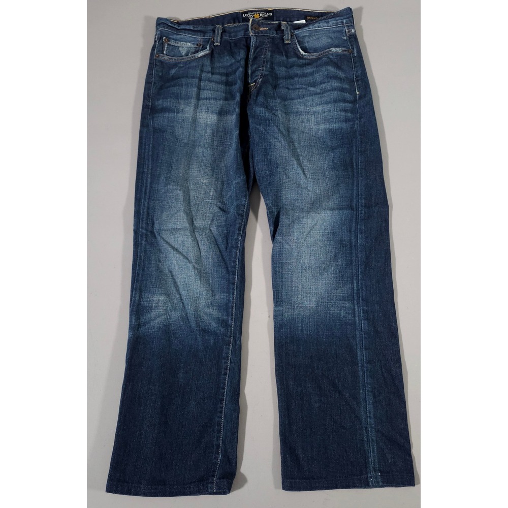 Lucky Brand 221 Original Straight‎ Jeans Mens 34x29 Dark Wash Blue Button Fly